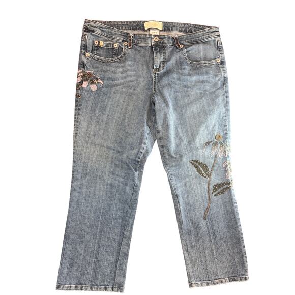 Vintage Z Cavaricci Jeans Embroidered Embellished Flowers light wash Sz 16 - Picture 1 of 9